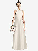 Front View Thumbnail - Ivory Halter Open-back Satin Junior Bridesmaid Dress with Pockets