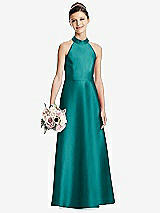 Front View Thumbnail - Jade Halter Open-back Satin Junior Bridesmaid Dress with Pockets