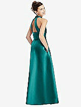 Rear View Thumbnail - Jade Halter Open-back Satin Junior Bridesmaid Dress with Pockets
