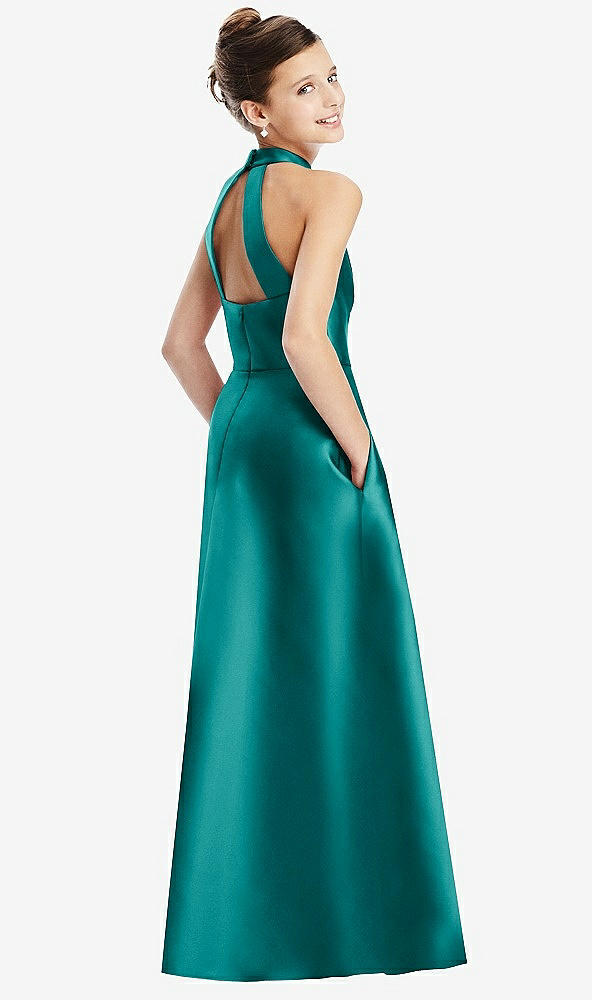 Back View - Jade Halter Open-back Satin Junior Bridesmaid Dress with Pockets