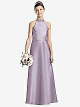 Front View Thumbnail - Lilac Haze Halter Open-back Satin Junior Bridesmaid Dress with Pockets