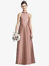 Front View Thumbnail - Neu Nude Halter Open-back Satin Junior Bridesmaid Dress with Pockets
