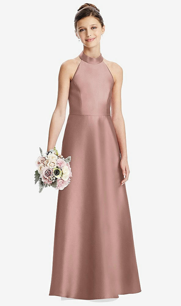 Front View - Neu Nude Halter Open-back Satin Junior Bridesmaid Dress with Pockets