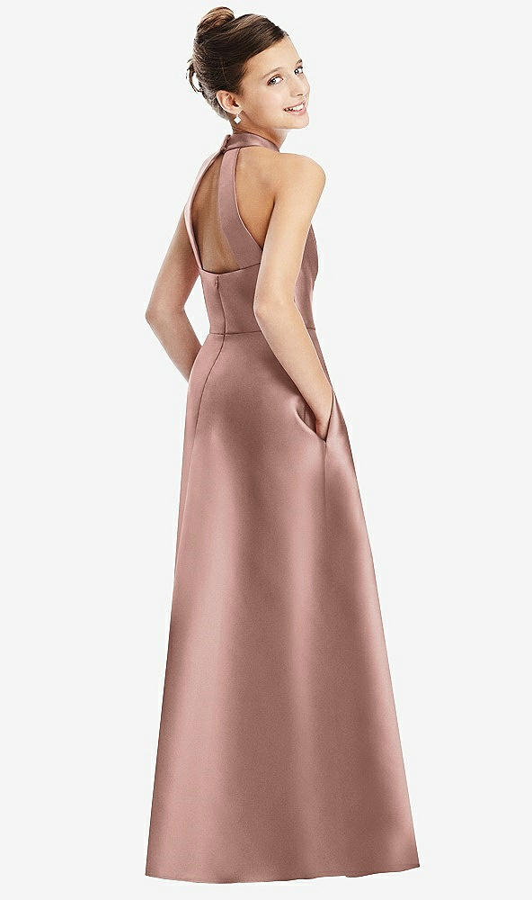 Back View - Neu Nude Halter Open-back Satin Junior Bridesmaid Dress with Pockets