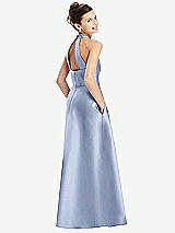 Rear View Thumbnail - Sky Blue Halter Open-back Satin Junior Bridesmaid Dress with Pockets