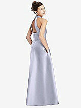Rear View Thumbnail - Silver Dove Halter Open-back Satin Junior Bridesmaid Dress with Pockets