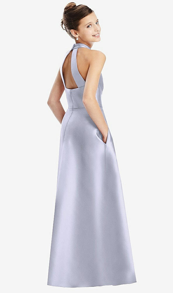Back View - Silver Dove Halter Open-back Satin Junior Bridesmaid Dress with Pockets
