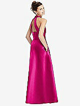 Rear View Thumbnail - Think Pink Halter Open-back Satin Junior Bridesmaid Dress with Pockets