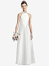 Front View Thumbnail - White Halter Open-back Satin Junior Bridesmaid Dress with Pockets