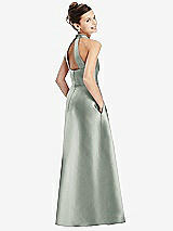 Rear View Thumbnail - Willow Green Halter Open-back Satin Junior Bridesmaid Dress with Pockets