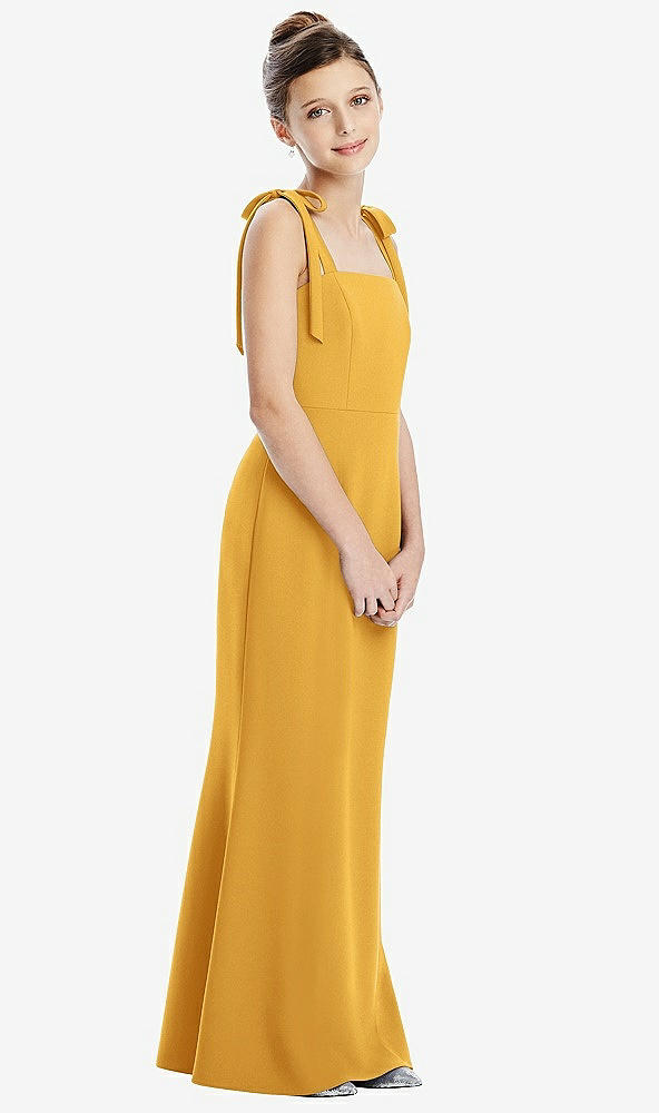 Front View - NYC Yellow Flat Tie-Shoulder Juniors Dress with Trumpet Skirt