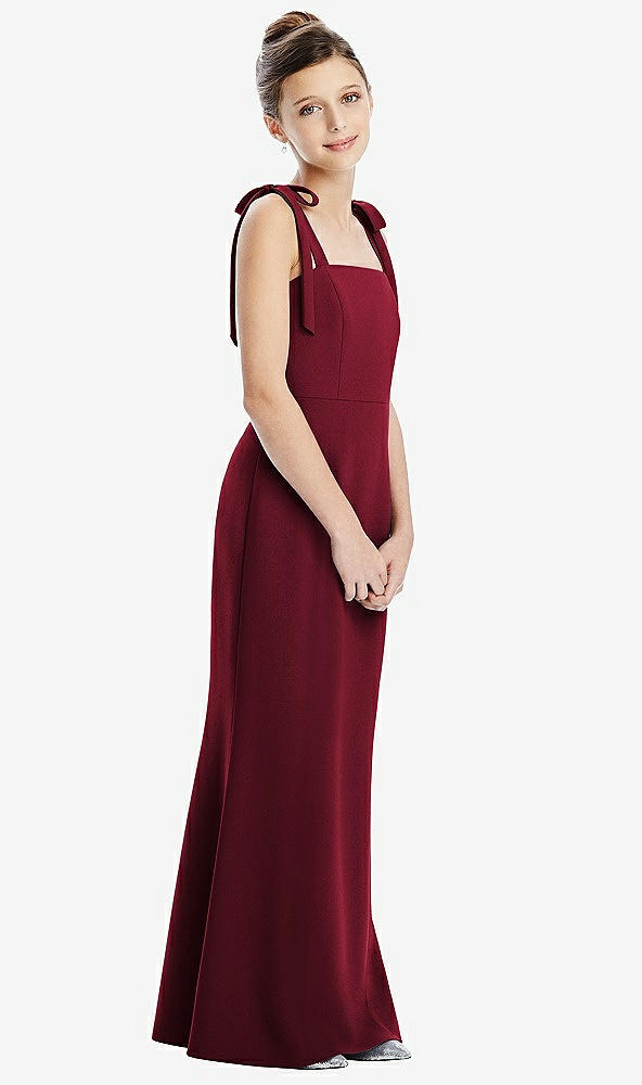 Front View - Burgundy Flat Tie-Shoulder Juniors Dress with Trumpet Skirt