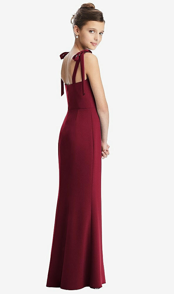 Back View - Burgundy Flat Tie-Shoulder Juniors Dress with Trumpet Skirt
