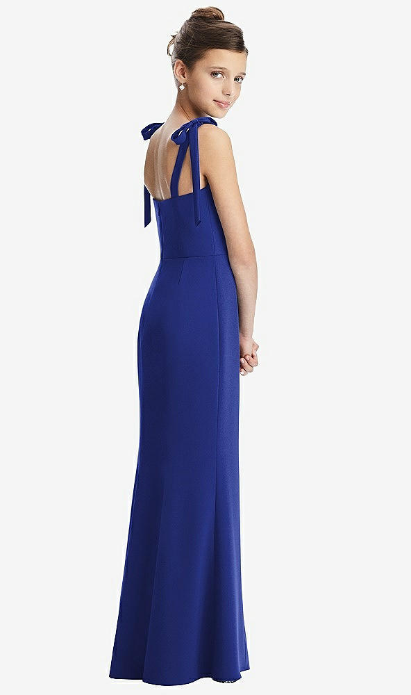 Back View - Cobalt Blue Flat Tie-Shoulder Juniors Dress with Trumpet Skirt