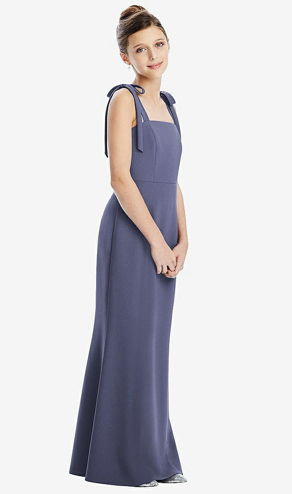 Front View - French Blue Flat Tie-Shoulder Juniors Dress with Trumpet Skirt