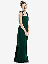 Front View Thumbnail - Hunter Green Flat Tie-Shoulder Juniors Dress with Trumpet Skirt