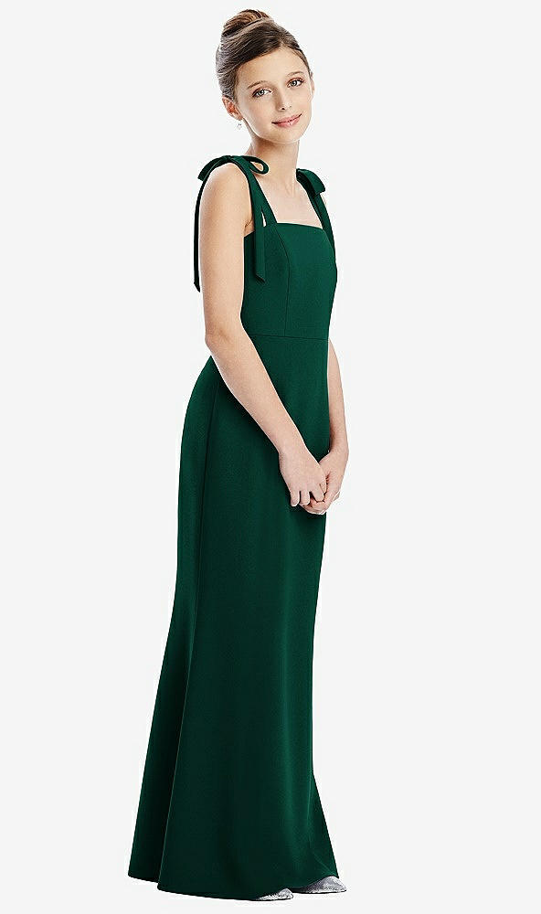 Front View - Hunter Green Flat Tie-Shoulder Juniors Dress with Trumpet Skirt