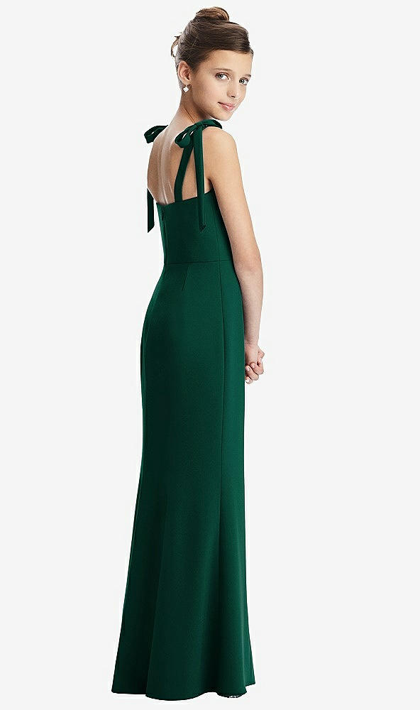 Back View - Hunter Green Flat Tie-Shoulder Juniors Dress with Trumpet Skirt