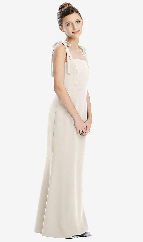 Front View - Ivory Flat Tie-Shoulder Juniors Dress with Trumpet Skirt