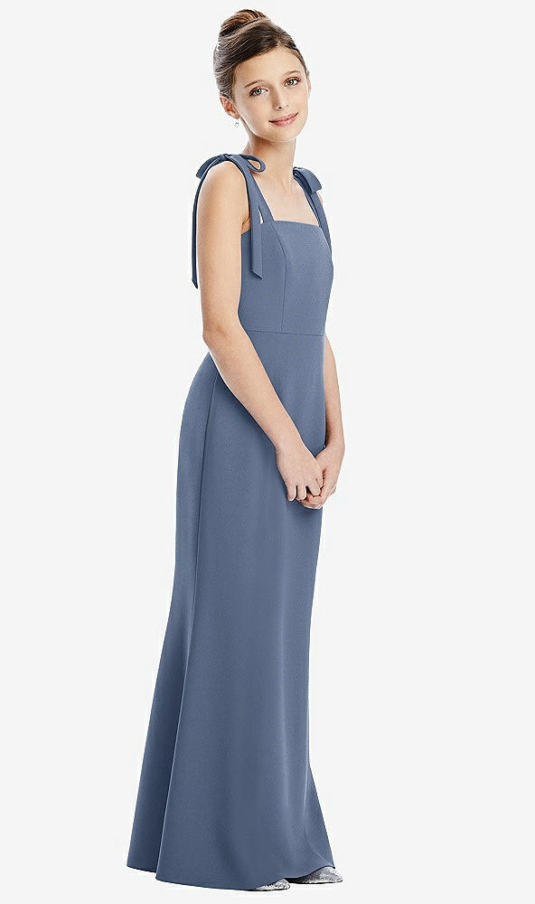 Front View - Larkspur Blue Flat Tie-Shoulder Juniors Dress with Trumpet Skirt