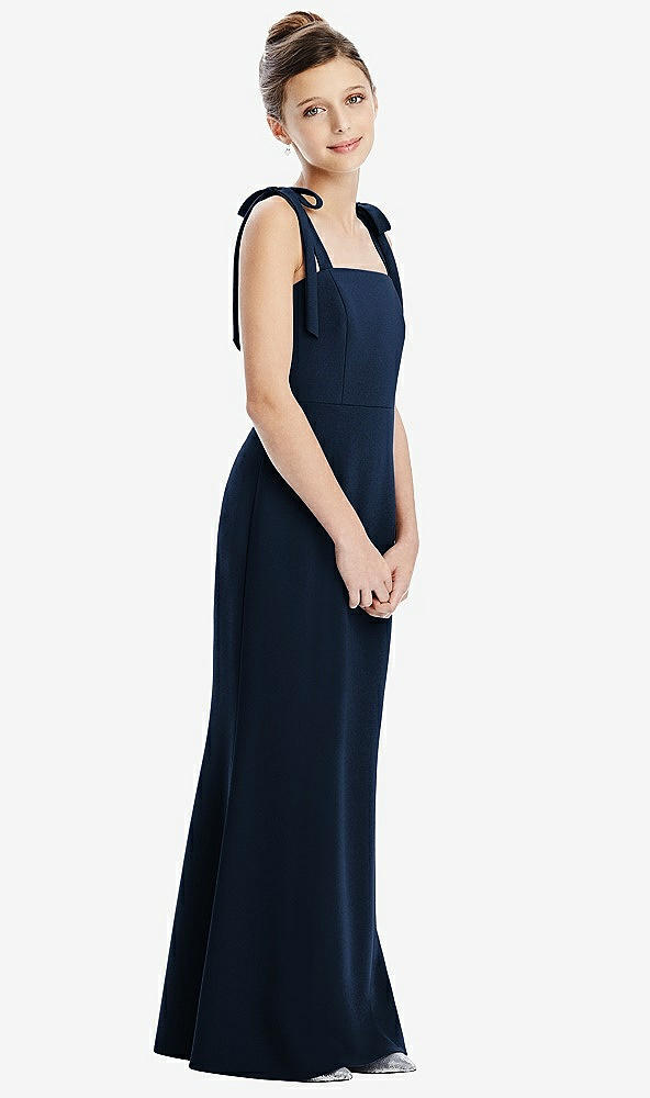 Front View - Midnight Navy Flat Tie-Shoulder Juniors Dress with Trumpet Skirt