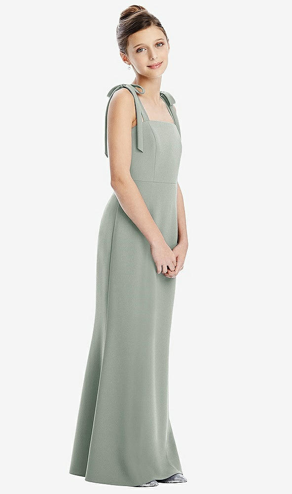 Front View - Willow Green Flat Tie-Shoulder Juniors Dress with Trumpet Skirt