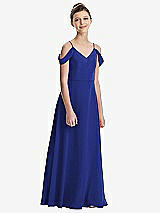 Front View Thumbnail - Cobalt Blue Draped Cold Shoulder Chiffon Juniors Dress