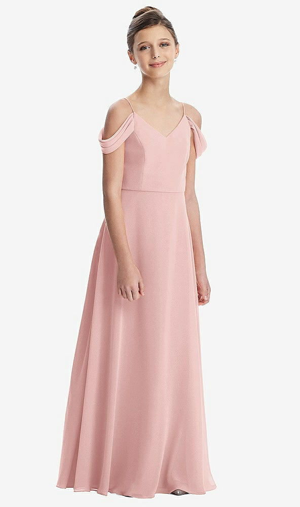 Front View - Rose Draped Cold Shoulder Chiffon Juniors Dress