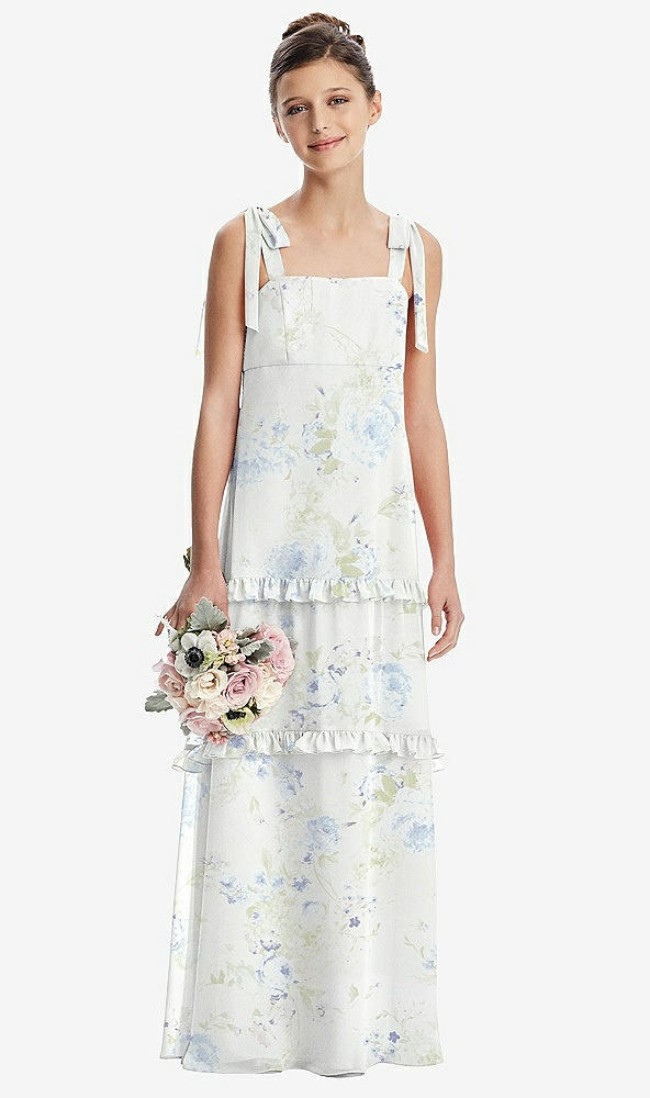 Front View - Bleu Garden Tie-Shoulder Juniors Dress with Tiered Ruffle Skirt