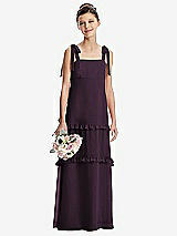 Front View Thumbnail - Aubergine Tie-Shoulder Juniors Dress with Tiered Ruffle Skirt