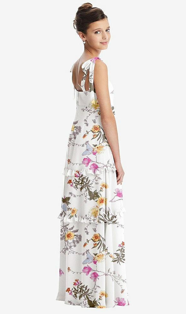 Back View - Butterfly Botanica Ivory Tie-Shoulder Juniors Dress with Tiered Ruffle Skirt