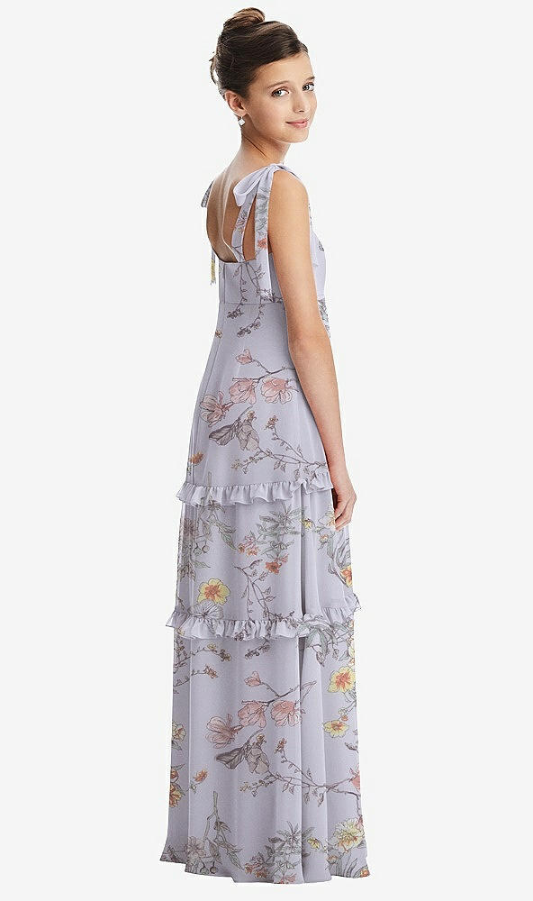 Back View - Butterfly Botanica Silver Dove Tie-Shoulder Juniors Dress with Tiered Ruffle Skirt