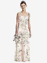 Front View Thumbnail - Blush Garden Tie-Shoulder Juniors Dress with Tiered Ruffle Skirt