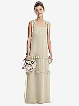 Front View Thumbnail - Champagne Tie-Shoulder Juniors Dress with Tiered Ruffle Skirt