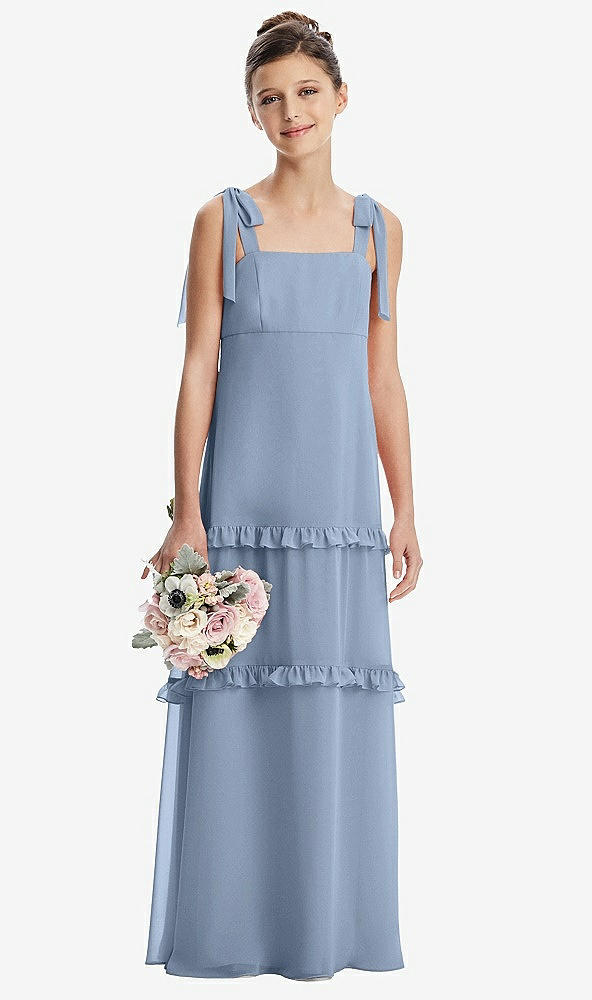 Front View - Cloudy Tie-Shoulder Juniors Dress with Tiered Ruffle Skirt