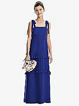 Front View Thumbnail - Cobalt Blue Tie-Shoulder Juniors Dress with Tiered Ruffle Skirt