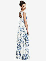Rear View Thumbnail - Cottage Rose Dusk Blue Tie-Shoulder Juniors Dress with Tiered Ruffle Skirt