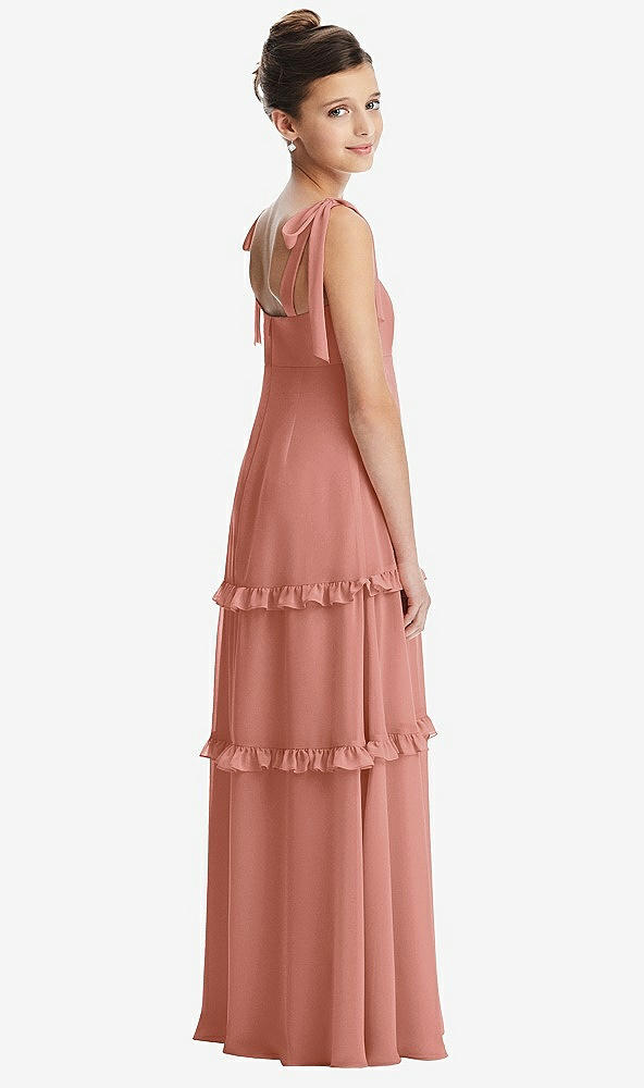 Back View - Desert Rose Tie-Shoulder Juniors Dress with Tiered Ruffle Skirt