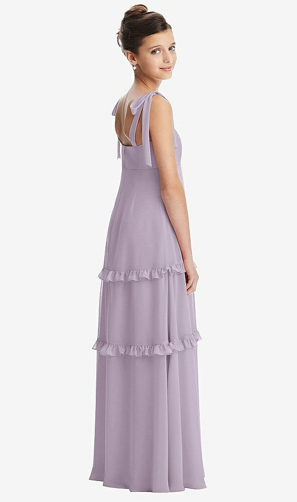 Back View - Lilac Haze Tie-Shoulder Juniors Dress with Tiered Ruffle Skirt