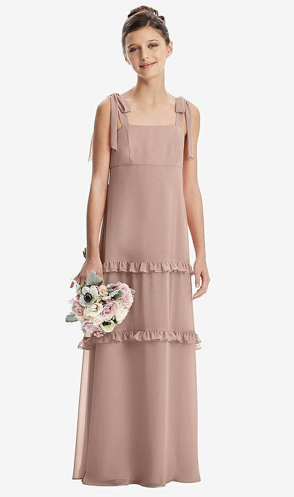Front View - Neu Nude Tie-Shoulder Juniors Dress with Tiered Ruffle Skirt