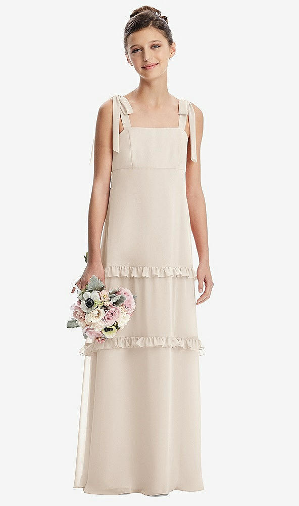 Front View - Oat Tie-Shoulder Juniors Dress with Tiered Ruffle Skirt