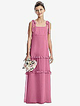 Front View Thumbnail - Orchid Pink Tie-Shoulder Juniors Dress with Tiered Ruffle Skirt