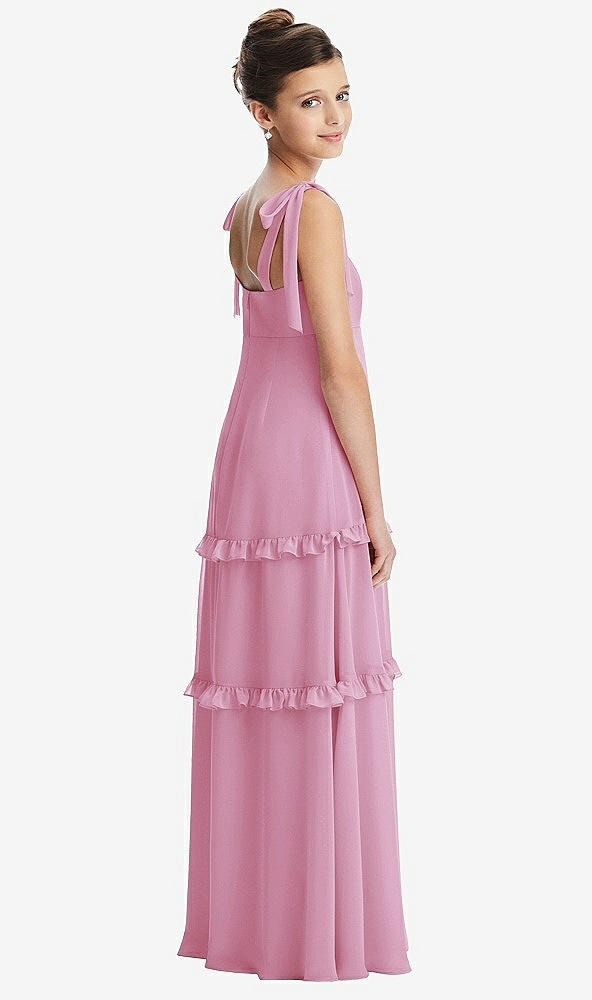 Back View - Powder Pink Tie-Shoulder Juniors Dress with Tiered Ruffle Skirt