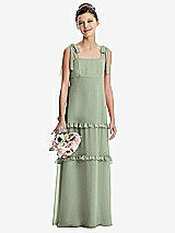 Front View Thumbnail - Sage Tie-Shoulder Juniors Dress with Tiered Ruffle Skirt