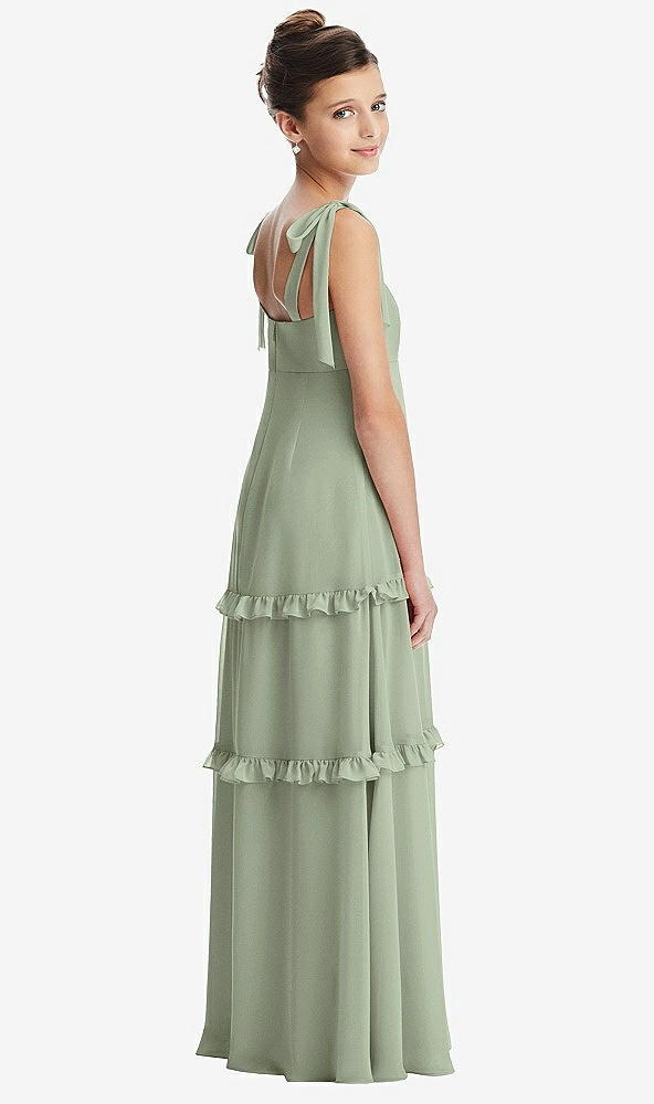 Back View - Sage Tie-Shoulder Juniors Dress with Tiered Ruffle Skirt
