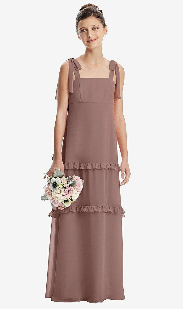 Front View - Sienna Tie-Shoulder Juniors Dress with Tiered Ruffle Skirt