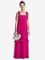 Front View Thumbnail - Think Pink Tie-Shoulder Juniors Dress with Tiered Ruffle Skirt