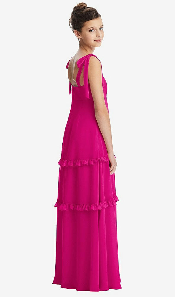 Back View - Think Pink Tie-Shoulder Juniors Dress with Tiered Ruffle Skirt