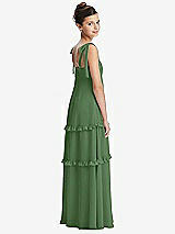 Rear View Thumbnail - Vineyard Green Tie-Shoulder Juniors Dress with Tiered Ruffle Skirt