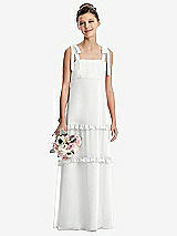 Front View Thumbnail - White Tie-Shoulder Juniors Dress with Tiered Ruffle Skirt
